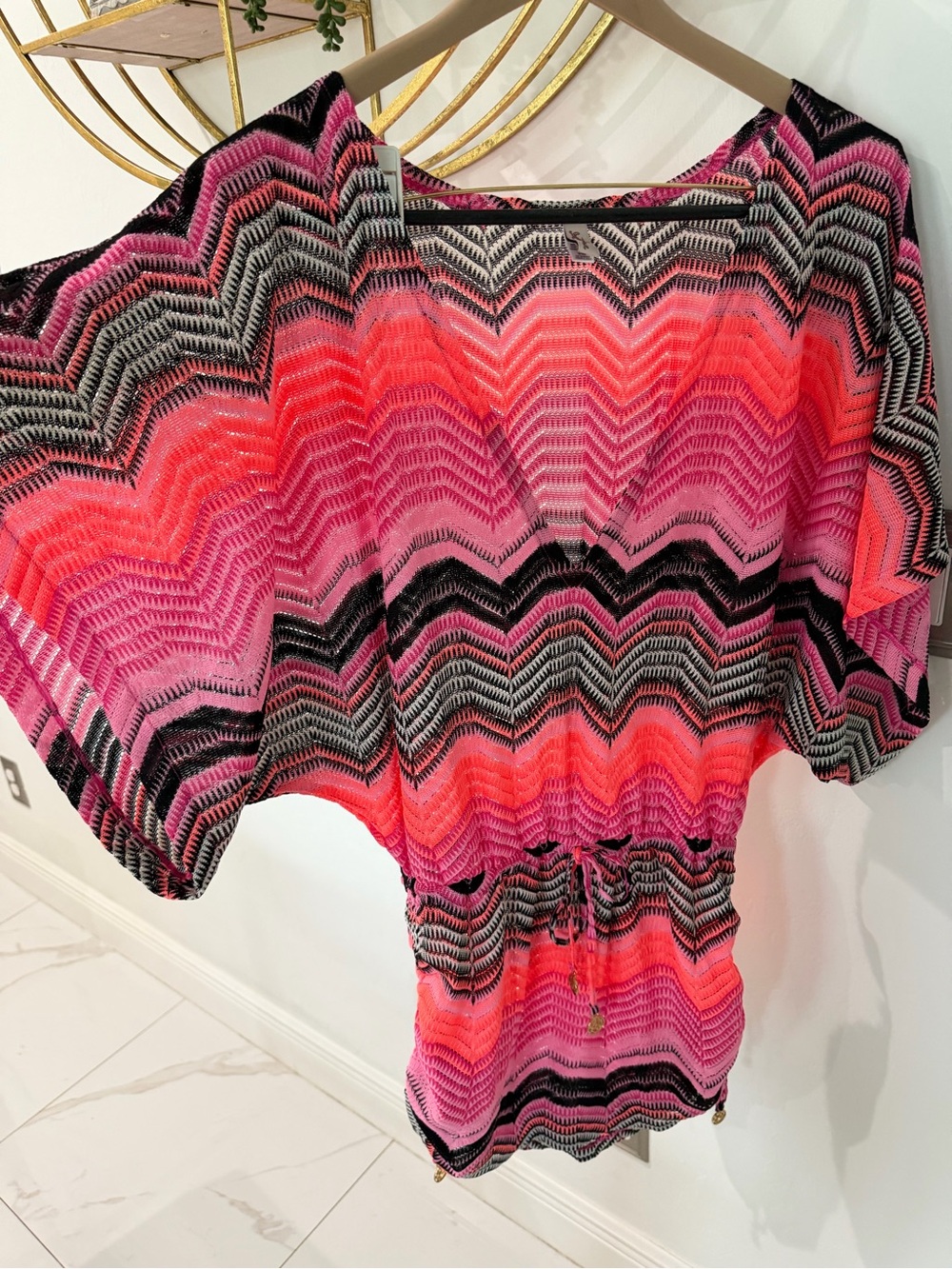 Luli Fama Vibrant Chevron Knit coverup in Pink & Coral